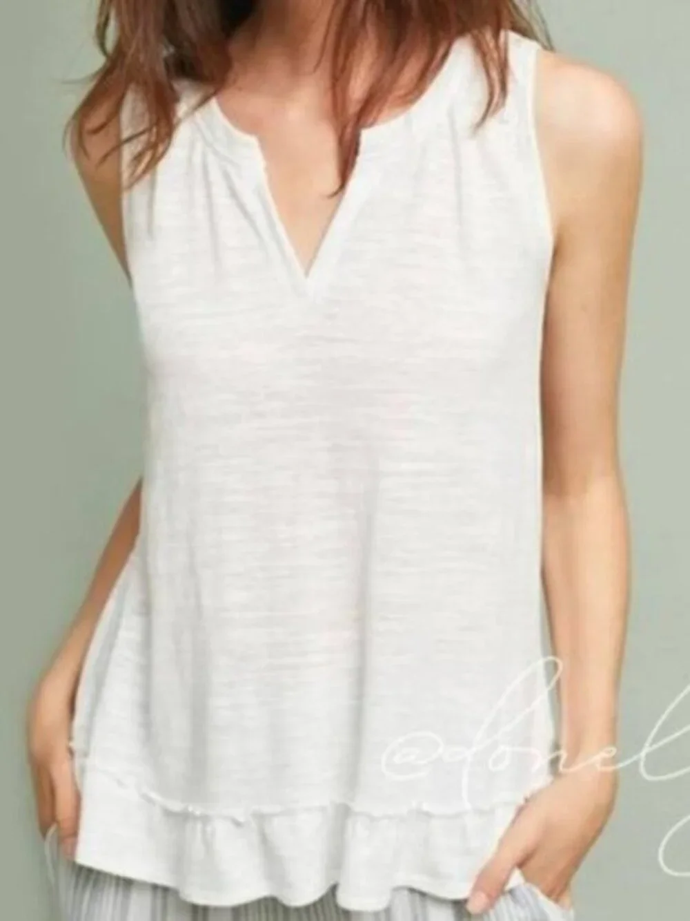 Maeve by Anthropologie | White Ruffle Sleeveless Tank Top | Size Extra Small